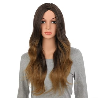 jsaierl Long Straight Brown Mixed Blonde Synthetic Wigs for Women Middle  Part Highlights 