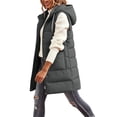 thumbnail image 5 of Hueook Puffer Vest for Women Hooded Sleeveless Zip Up Long Length Casual Winter Vest Coat with Pockets Gray M, 5 of 9