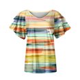thumbnail image 4 of Hauts d'Été Grande Taille pour Femmes T-Shirt à Col en V Tendance pour Femmes T-Shirt Décontracté à Manches Courtes Imprimé à Volants Double Couche T-Shirt à Manches Courtes T-Shirt à Col en V pour Femmes en Liquidation, 4 of 5