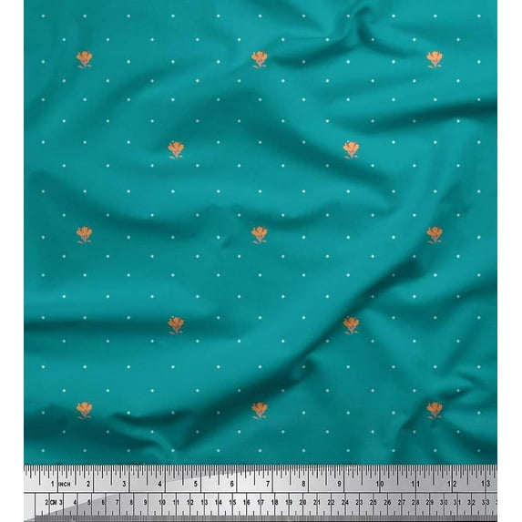 Soimoi Poly Georgette Fabric Artistic Flower & Dots Print Fabric by Yard 52 Inch Wide