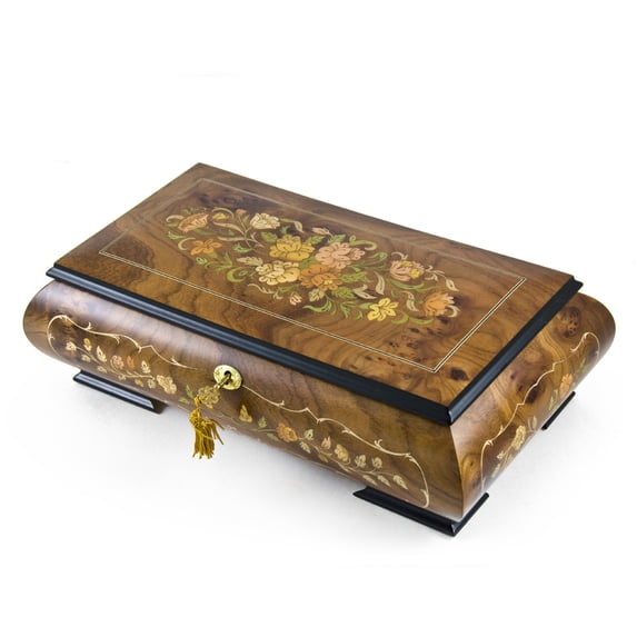 Handcrafted 22 Note Italian Double Level Floral Musical Jewelry Box - Claire De Lune