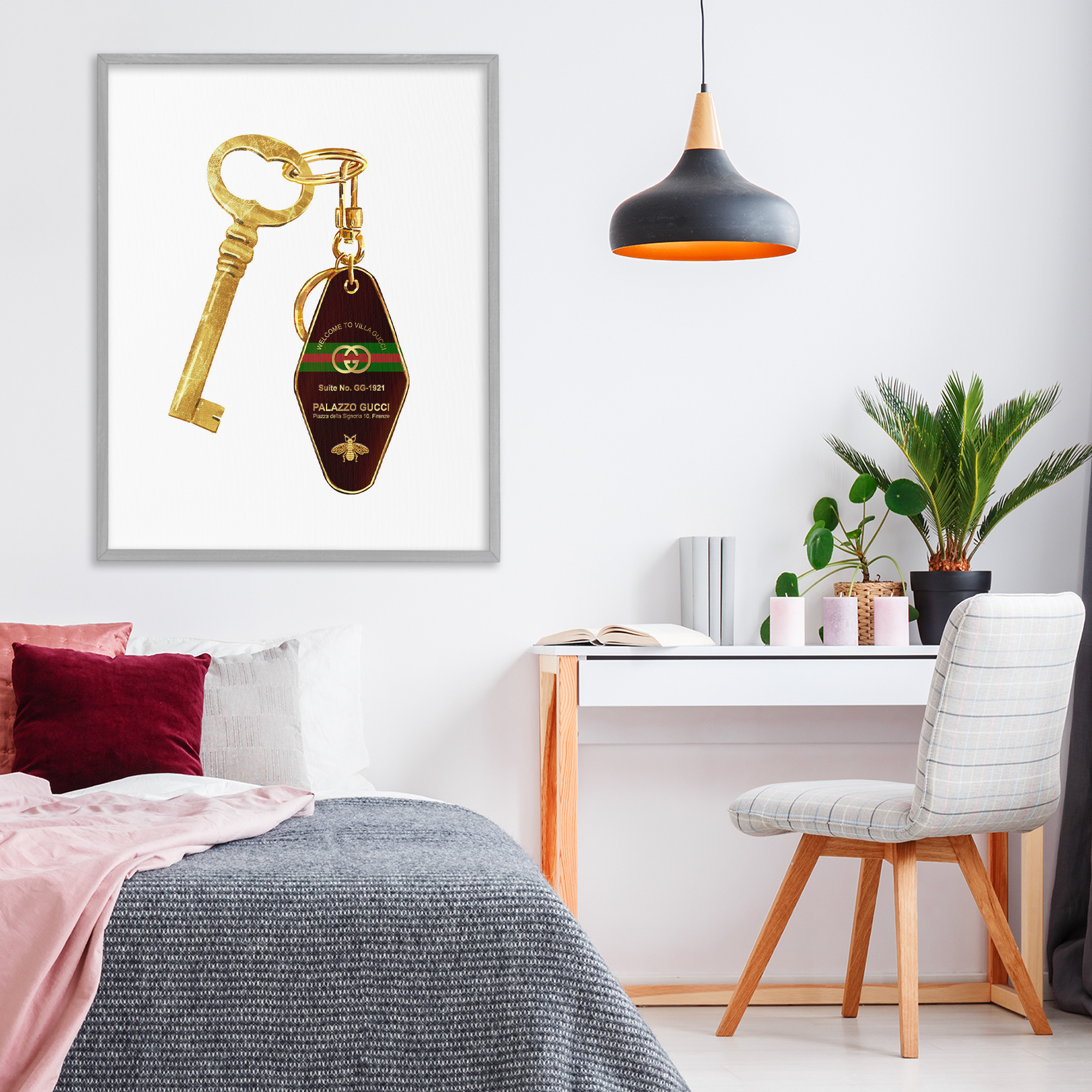 Luxury Hotel Key Gray Framed Giclee Art, design by Ziwei Li