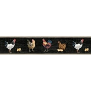 Chesapeake CTR63111B Bailey Black Rooster and Script Wallpaper Border