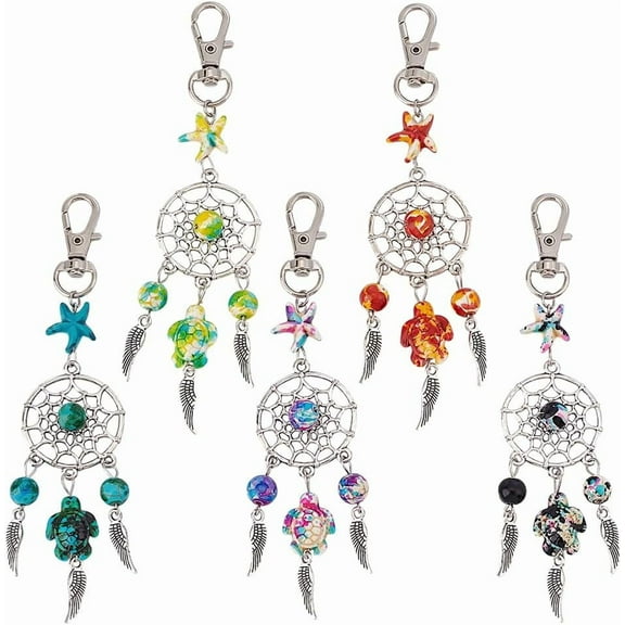 15 Pcs 5 Styles Dream Catcher Keychain Colorful Dreamcatcher Charms Featuring Turquoise Dreamcatcher Keyring for Making Hanging Decorations and Protecting Good Luck