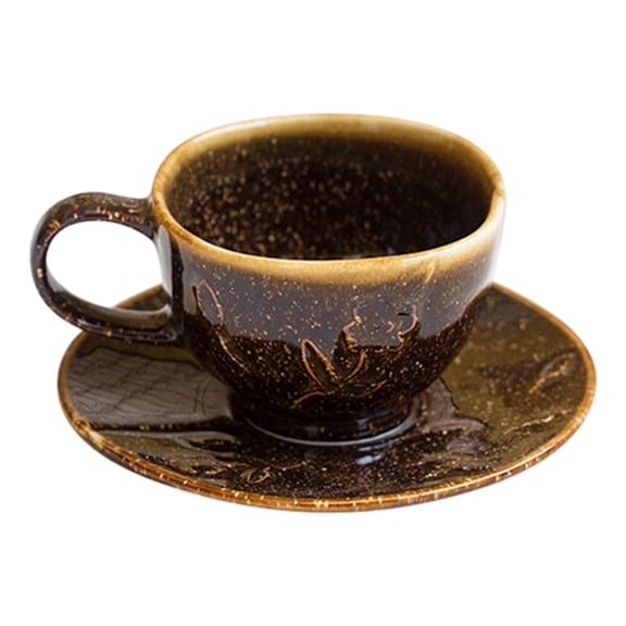 Lynono Co.,Ltd CeramicTe-Cup Set Florals Embossed Pattern Coffee Mug with Saucer for Kitchen