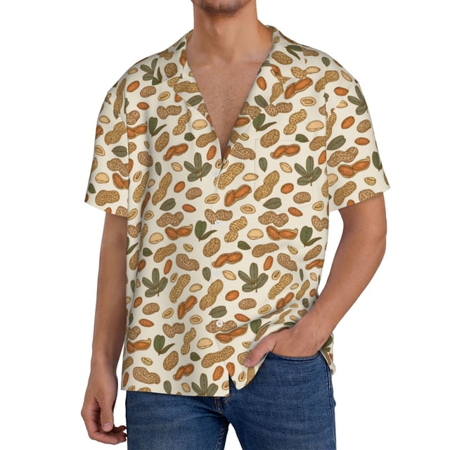 Fotbe Set With Peanut Camisa Estampada de Manga Corta para Hombre, Casual de Verano, Estilo Playero, Sin Arrugas-X-Large