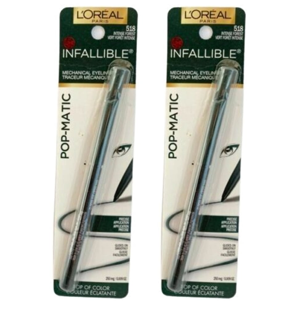 L'Oreal Paris Infallible Pop-Matic Pencil Eyeliner in Intense Forest 518, Pack of 2
