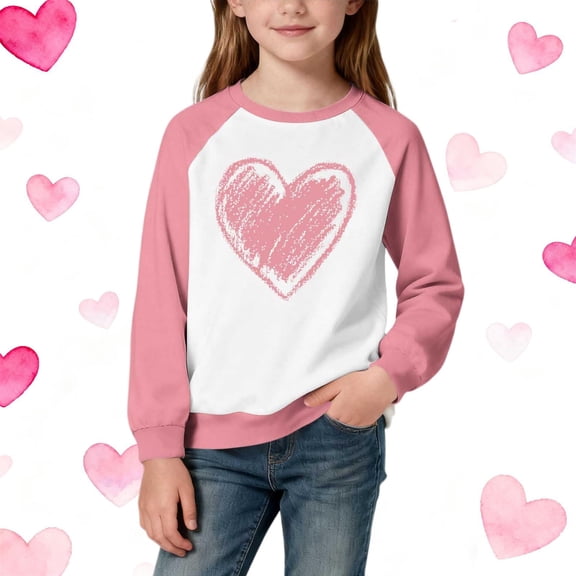 3-15 Years Cute Long Sleeve Casual Loose Fit T-shirts Tops for Girls Pink 7-8 Years