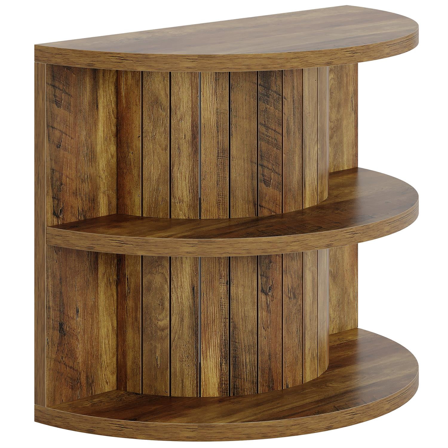 Demi Bonn 31" Modern Rustic End Table, Half Round Multi-Tier Storage Ottoman, Sturdy End Table for Living Room, Brown