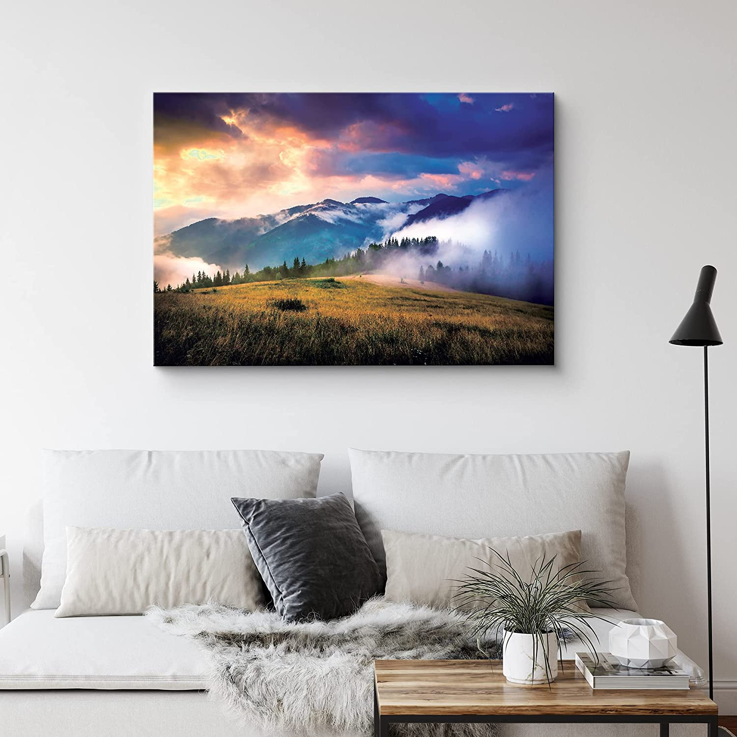 IDEA4WALL Canvas Wall Art Orange, Purple Sunset Over Blue