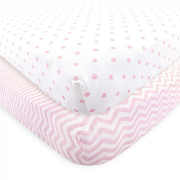 Luvable Friends Baby Girl Fitted Crib Sheet, Pink Chevron Dot, One Size