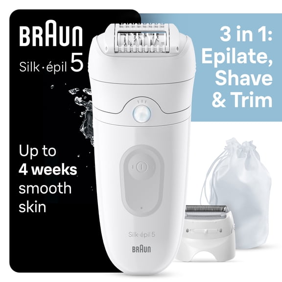 Braun Silk-epil 5 Epilator, Wet and Dry Epilator, Includes Shaver Head and Trimmer Comb, SE5-041, Grey