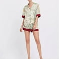thumbnail image 2 of 2 Piece Women pajamas Set Summer Short Sleeve Satin Pajamas for Woman Sleepwear Flowers Bird, 2 of 4