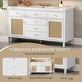 thumbnail image 6 of 60" Bathroom Vanity with Sink, Modern Bathroom Storage Cabinet with Rattan Doors, 5 Drawers & Pine Legs, White, 6 of 18