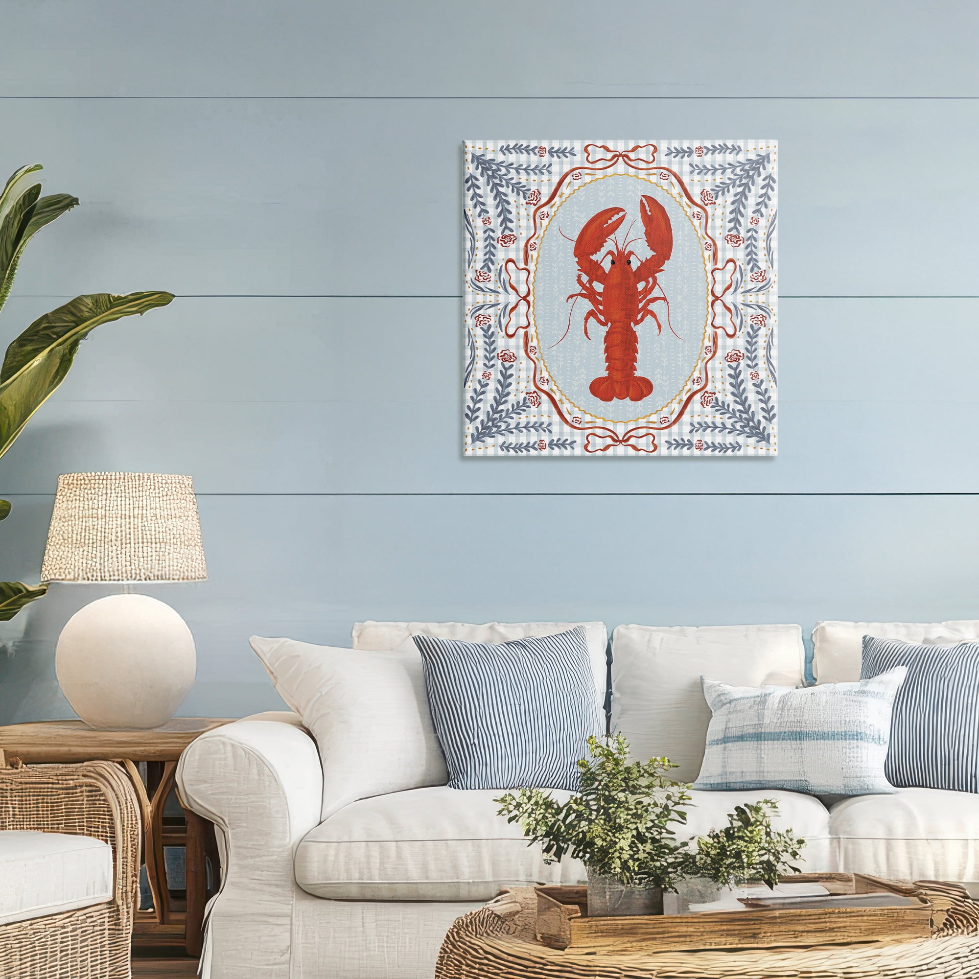 Stupell Industries Lobster Portrait Blue Gingham Canvas Wall Art, design by Vero Illustrates