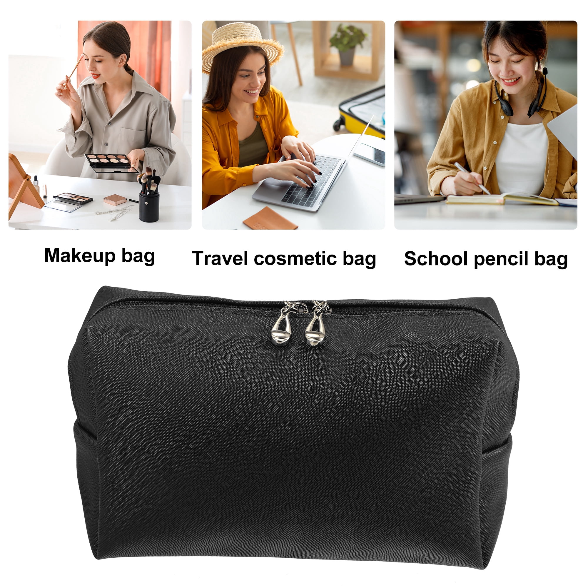 Unique Bargains Floral Makeup Bag Zipper Flower Cosmetic Pouch Black