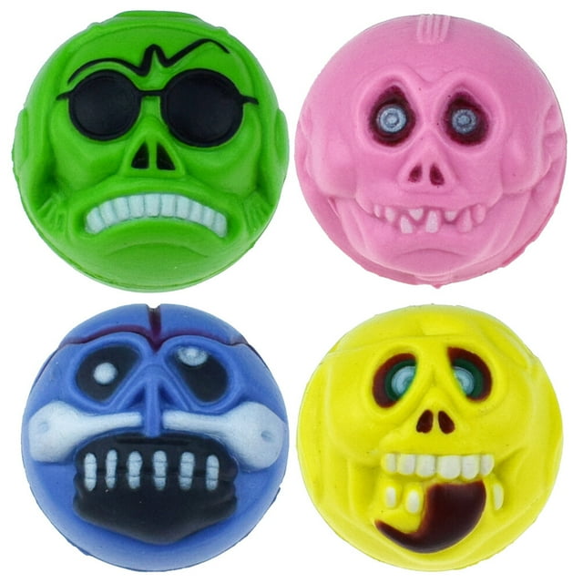 4Pcs Halloween Props Rubber Elastic Ball Scary Face Shaped Bouncy Balls Jumping Balls Random Color