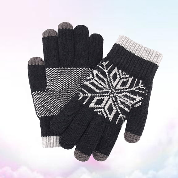 Milisten Knitted Jacquard Gloves for Gentlemen Black Thickened Warmth Winter Outdoor Use