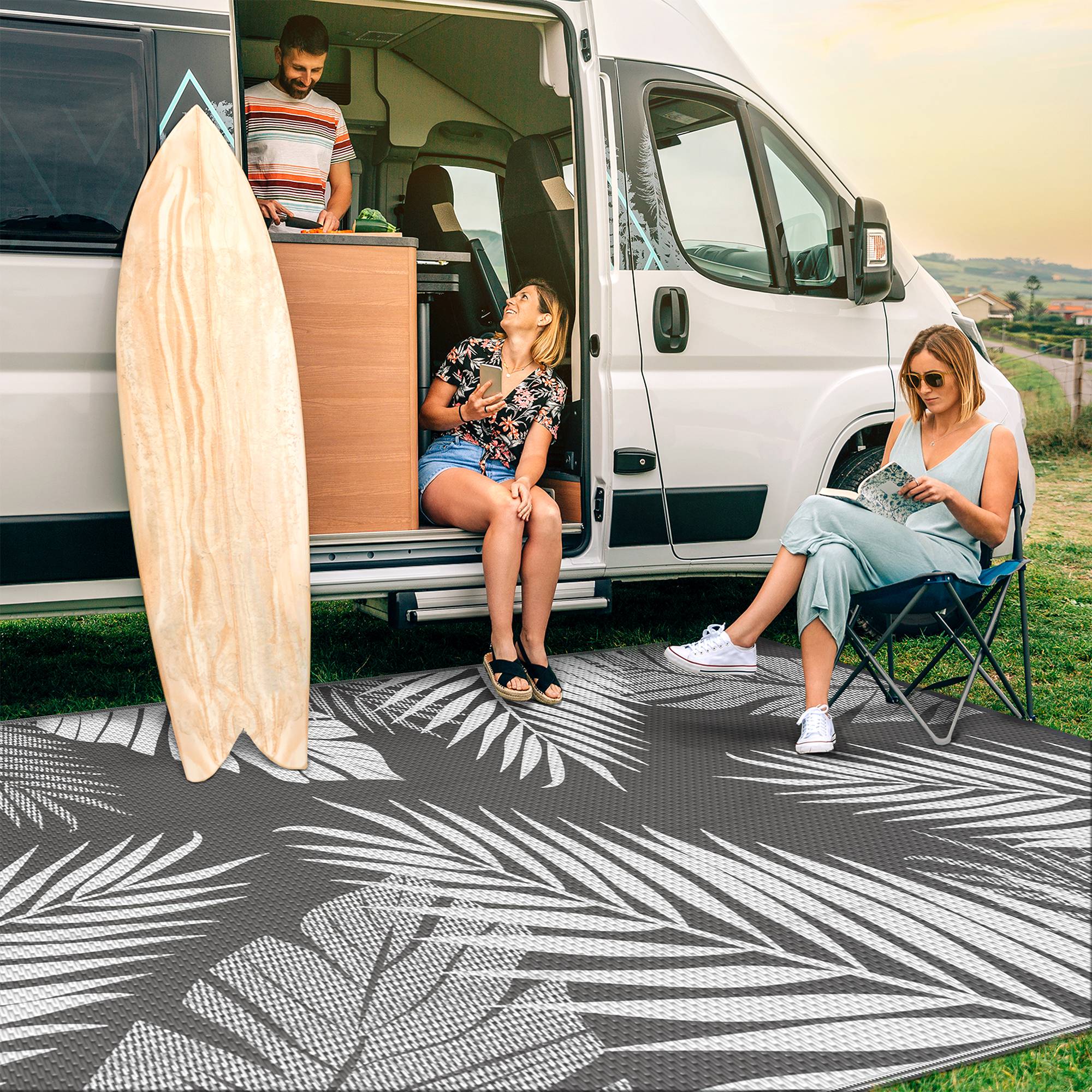Deorab 6'x9' Waterproof Reversible Outdoor Rug, Gray photo 7