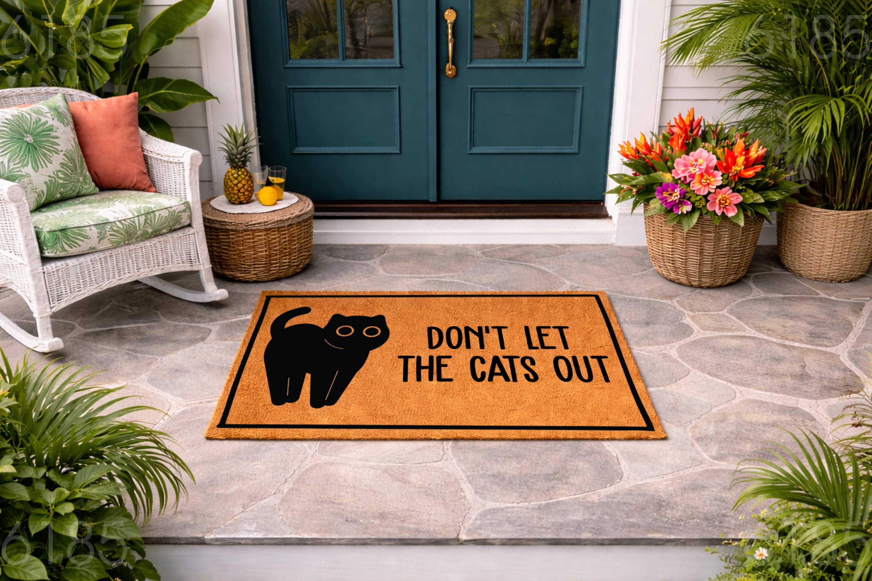 Dont Let The Cats Out Doormat, Funny Cat Welcome Door Mat, Indoor Outdoor Entryway Mat (16x24 inches) WoodByStu 6185
