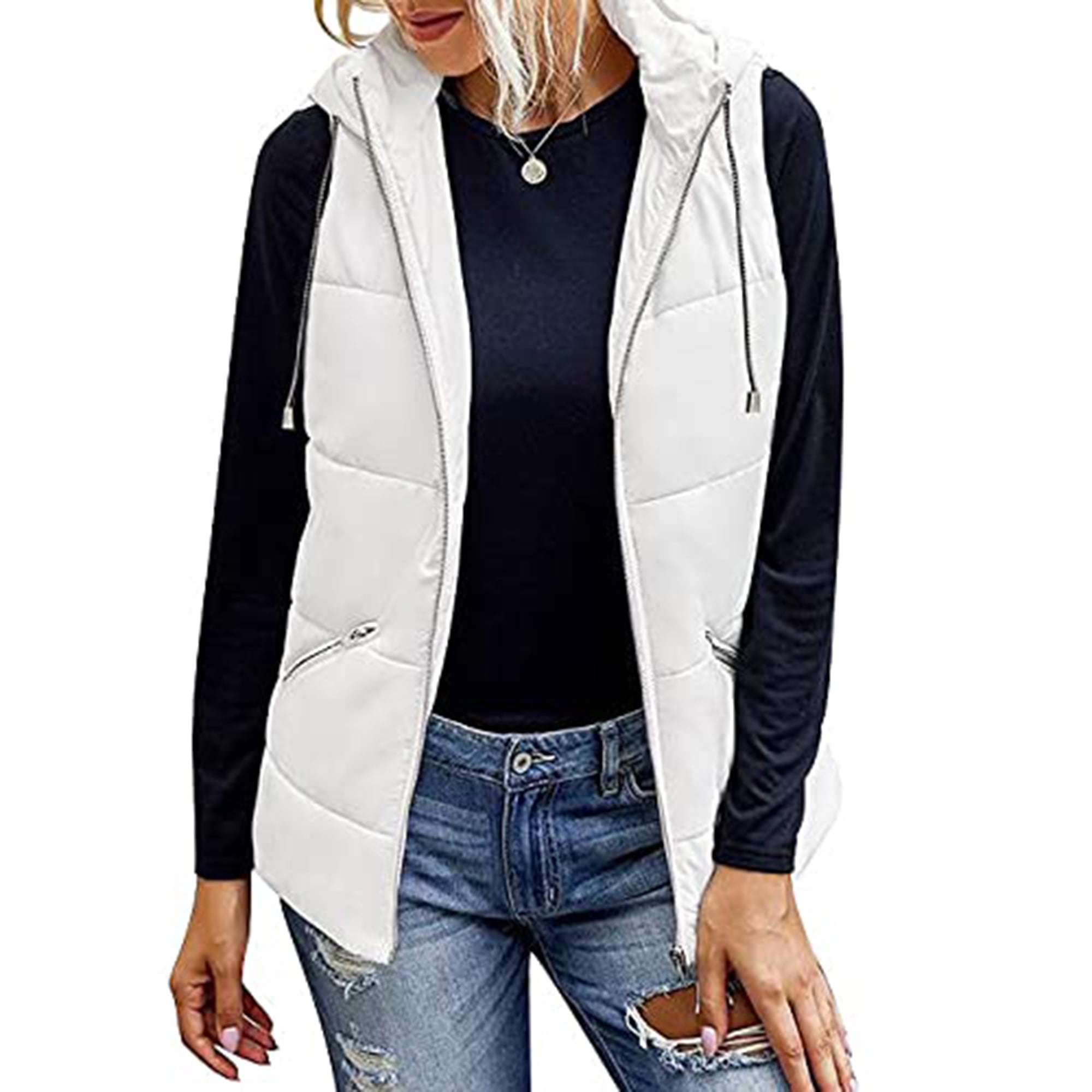 Gemijacka Women's Lightweight Zip Up Hooded Vest Sleeveless Quilted