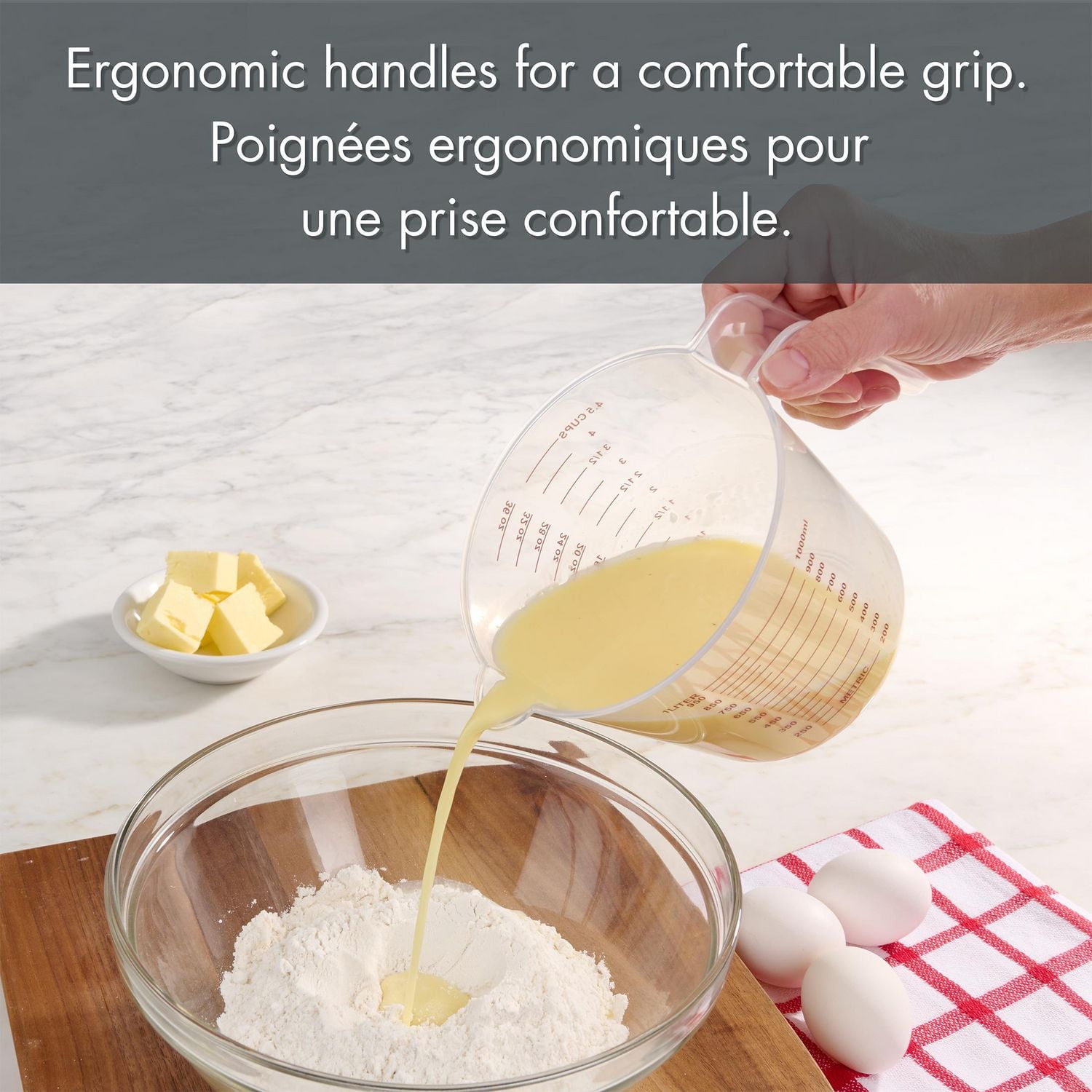 Mainstays 3-Piece Plastic Kitchen Measuring Cup Set with Spout, Clear, 3 PC Measuring Cup Set