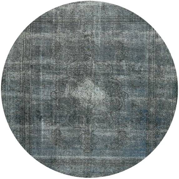 Ahgly Company Machine Washable Indoor Round Industrial Modern Light Slate Gray Area Rugs, 7' Round