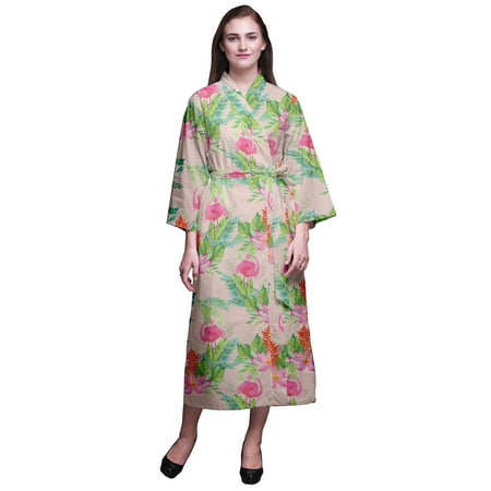 

Bimba Light Pink Salmon Floral Flamingo Leaves & Water Lily Bathrobes For Women Wrap Printed Bride Getting Ready Dress Robe For Girls S