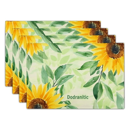 

Dodranitic Sunflower Placemats Set of 4 Heat Resistant Linen Place Mat Summer Yellow Green Leaves Flowers Placemats for Kitchen Decor Home Decoration 12x18 in