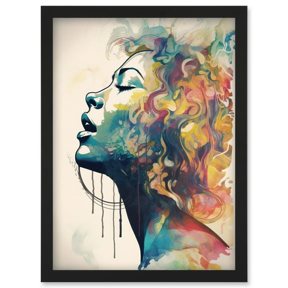Sensual Woman Female Profile Portrait Soft Pastel Colour Modern Watercolour Painting Artwork Framed Wall Art Print A4