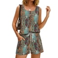 thumbnail image 5 of JULMCOMO 2 Piece Sets for Women Floral Print Square Neck Lightweight Summer Short Sets Drawstring Waisted Baggy Outfits with Pockets Red L, 5 of 8