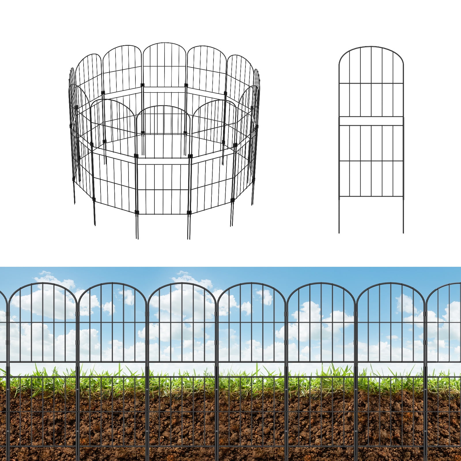 Decorative Garden Fence No Dig Fencing 10 Pack, 37.5in (H) x 10ft (L) Rustproof Metal Wire Panel Border