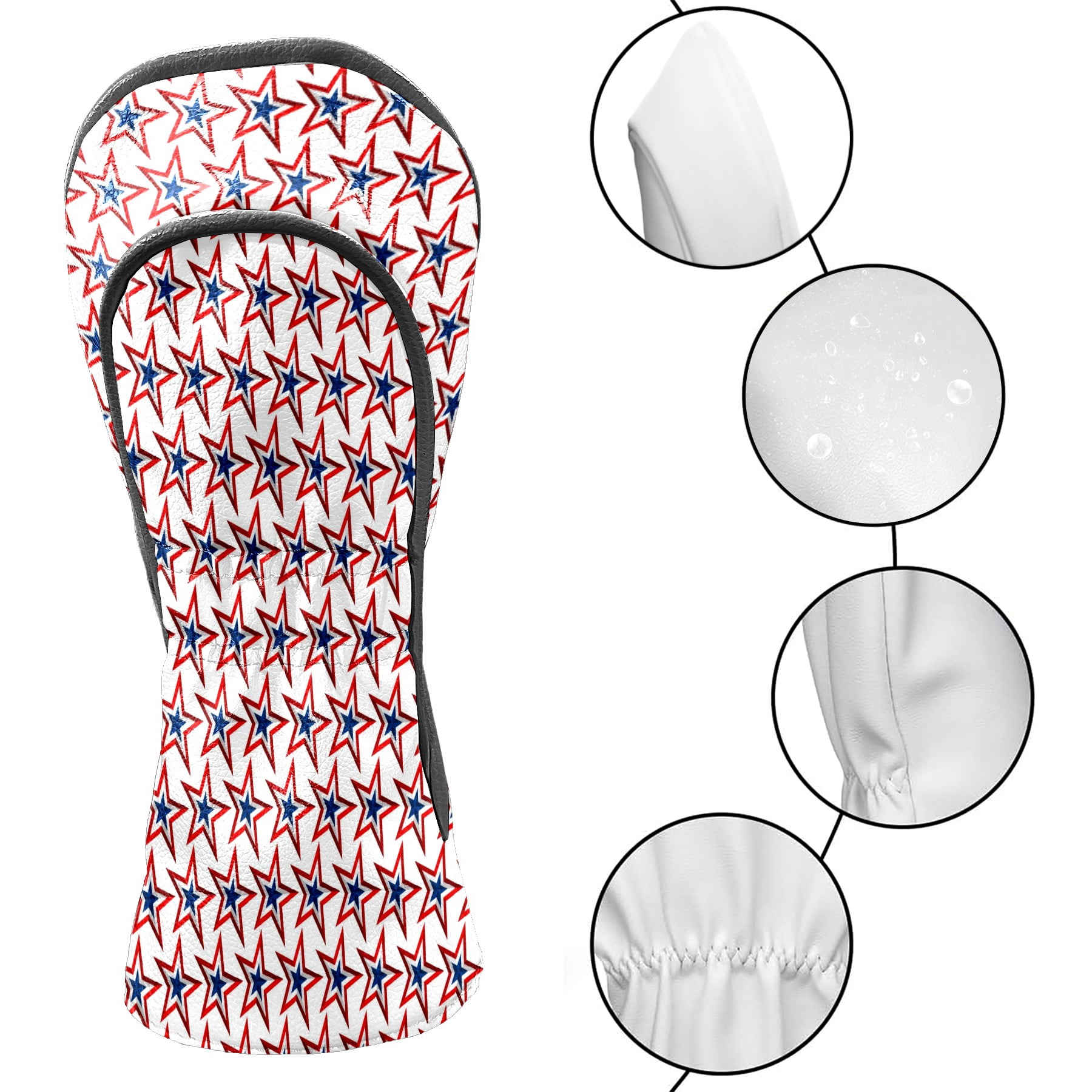 Golf Club Covers, Red Stars Premium PU Leather Driver Hybrid Putter Head Covers with Velvet Lining, Waterproof Golf Gifts for Men Women