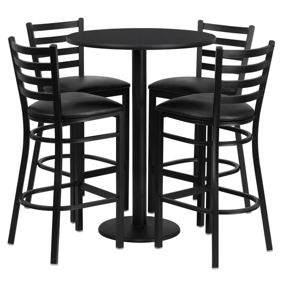 Bowery Hill 5 Piece Round Laminate Table Set in Black
