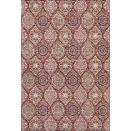 HomeRoots 677117 9 x 12 ft. Rust Beige & Brick Red Ogee Washable Machine Made Rectangle Area Rug with UV Protection