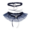 thumbnail image 4 of Liga De Pierna De Encaje Para Mujer Pierna Hecha Elástica Para Damas De Honor - Azul , unico Azul oscuro perfecl Liguero de encaje de novia, 4 of 8