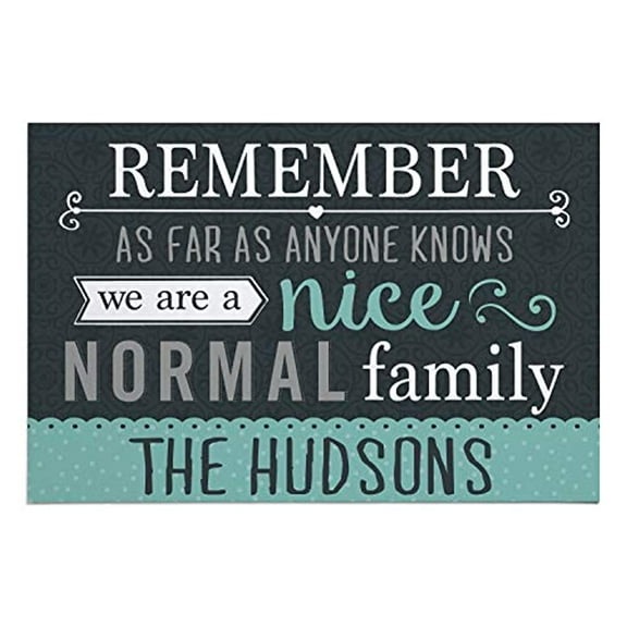 Personalized Planet Remember as Far as Anyone Knows We are a Nice Normal Family Doormat with Custom Family Name Printed on Rectangular 1 8 Thick Non Slip Mat for Kitchen Hallway Deck or Porch 27x18