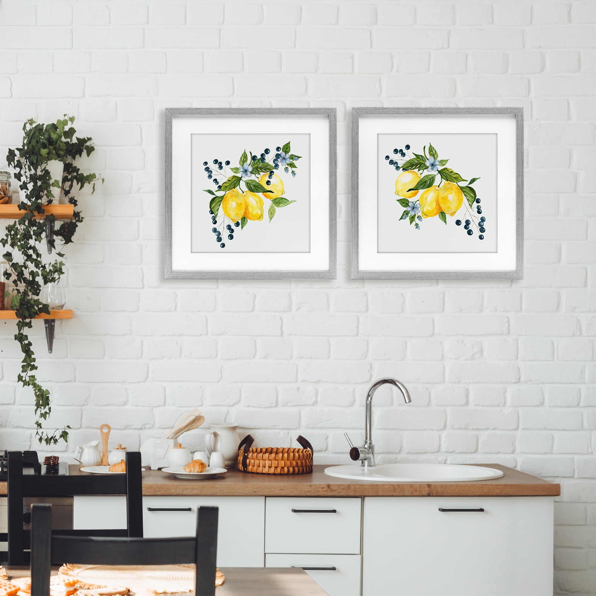 Stupell Industries Citrus & Berries Cluster 2 Piece Gray Framed Print Under Glass Set, design by Livi Finn