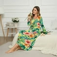 thumbnail image 3 of SEANATIVE Women's Cozy House Dress Long Sleeve Pajama Dress Soft Button Front Full-Length Nightgown, Sleep Shirt for Bedroom and Casual Lounge, S, Tropical Leaf Hibiscus Flower, 3 of 7