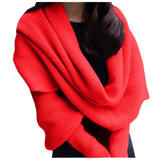 Breezora Short Button Front Cardigan Open Front Stole With Arm Openings Soft Yarn Weave Layering Piece For Casual Wear Red