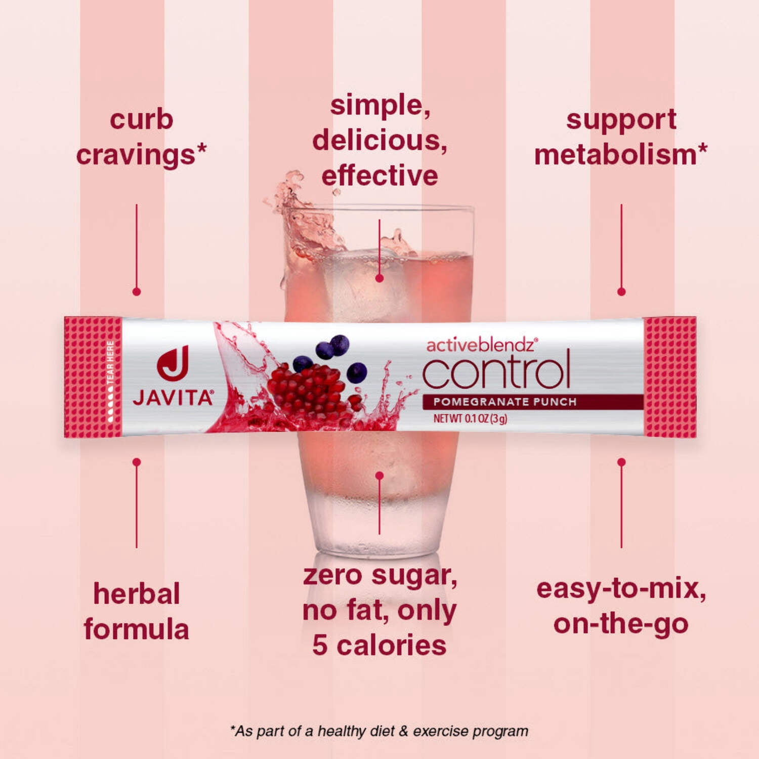 Javita ActiveBlendz Control Pomegranate Powder Drink - Instant Fruit Beverage Made from Grape & Pomegranate with Garcinia Cambogia & Gymnema Sylvestre-24 sticks