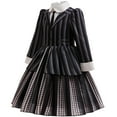 thumbnail image 5 of KAWELL Black Costume for Girls, Academy Uniform Outfits Cosplay with Black Wig, Pleated Skirt Girl's Stripes Suits Sets for Halloween, 5 of 7