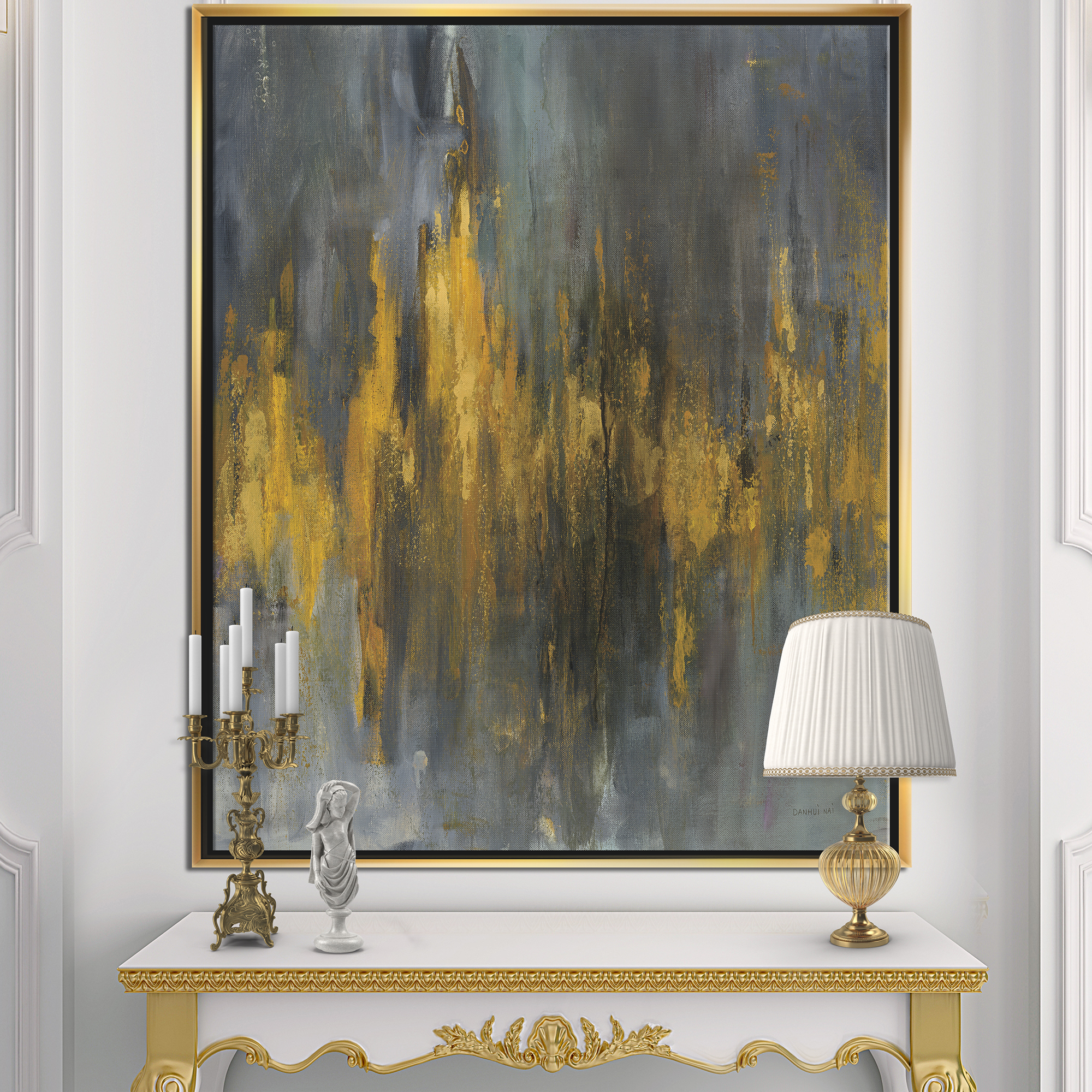 Designart ' Black and Gold Glam Abstract ' Modern & Contemporary Framed Canvas