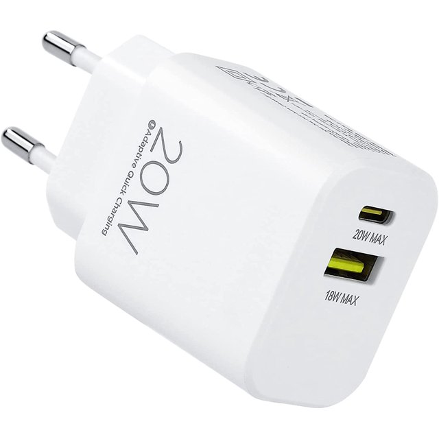 Cargador rápido USB C de 2 puertos Cargador rápido PD de 18 W, cargador adaptador de corriente QC 3.0 universal compatible con iPhone 13/12/11 Pro/Mini/Pro Max/X/XS Max/XR/SE 2020/8 Plus, iPad, Airpods ACTIVE Biensenido a ACTIVE