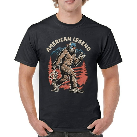 American Legend Bigfoot T-shirt Patriotic Funny Sasquatch Fan 4 July USA Flag Beer BBQ Tailgate Party Men's Tee