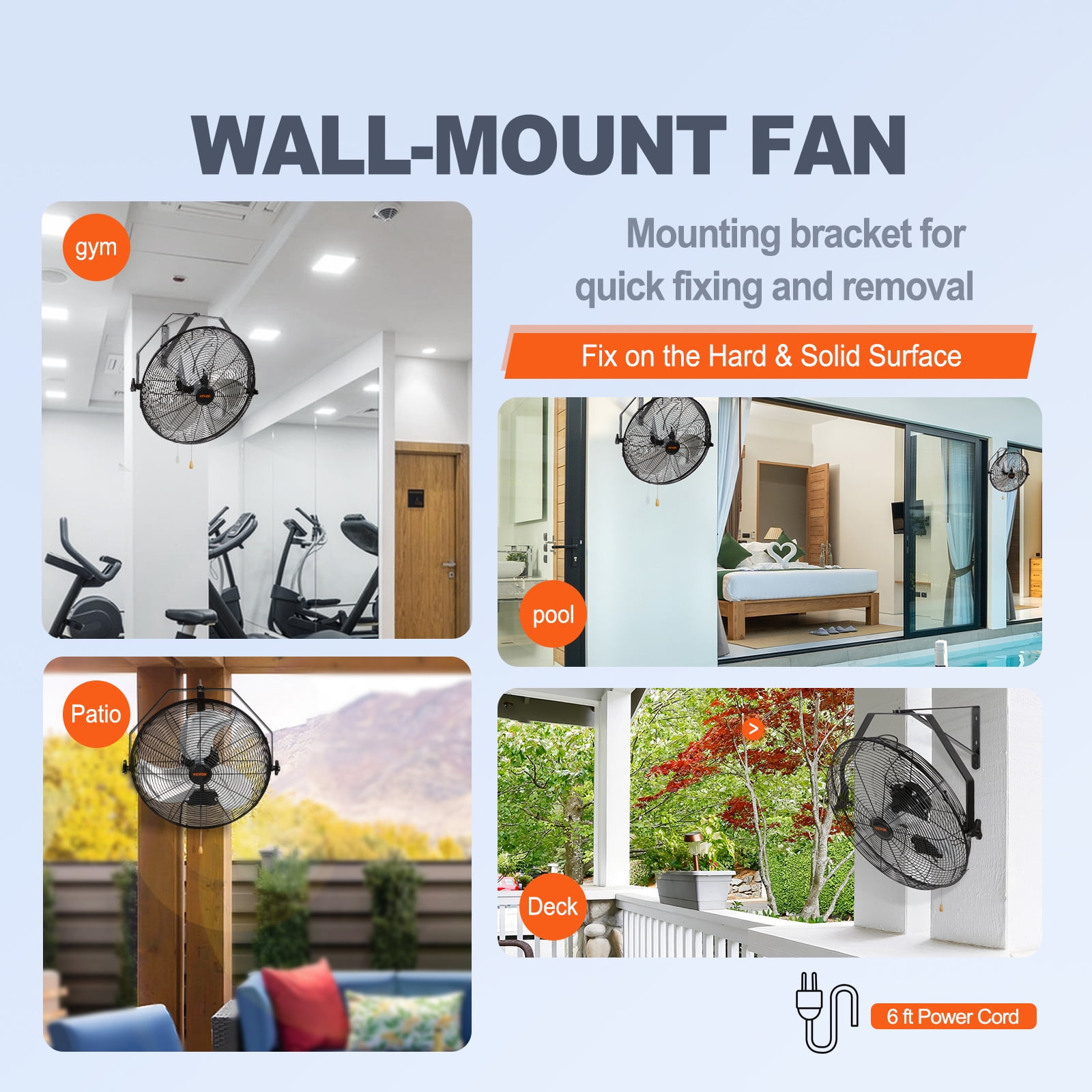 VEVOR Wall Mount Fan, 18 Inch,3-speed High Velocity Max. 4150 CFM, Waterproof Oscillating Industrial Wall Fan, Commercial or Residential for Warehouse, Greenhouse, Workshop, Patio, Black, ETL Listed
