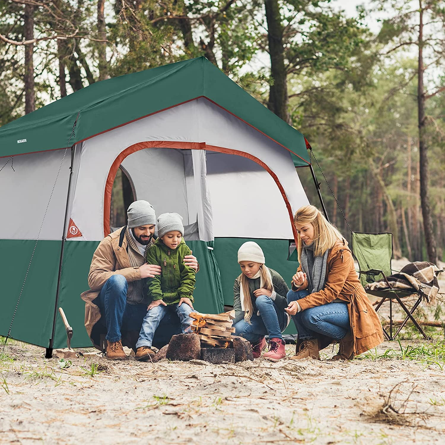 HIKERGARDEN 6 Person Camping Tent - Portable Easy Set Up Family Tent for Camp, Windproof Fabric Cabin Tent Outdoor for Hiking, Backpacking, Traveling