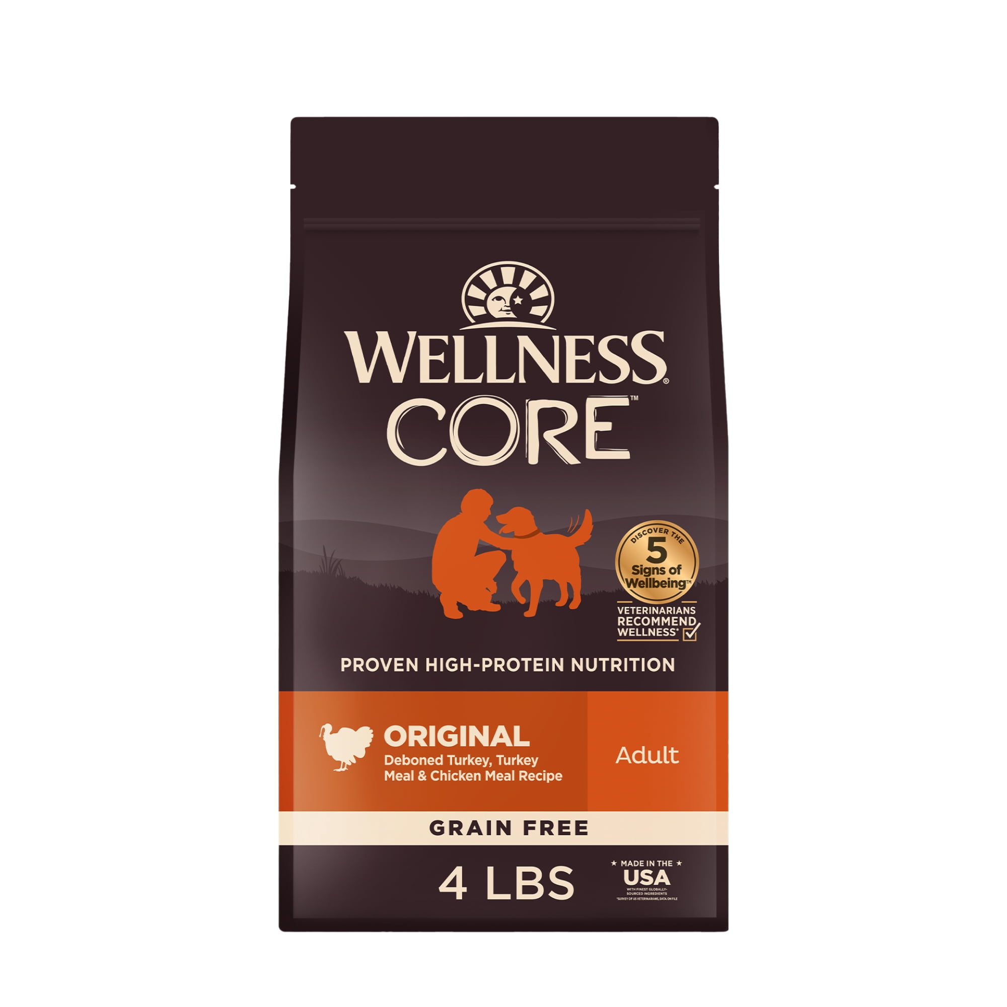 Wellness CORE Dry Dog Food, Grain Free, High Protein, Natural, Original Turkey & Chicken Recipe, (4-Pound Bag)