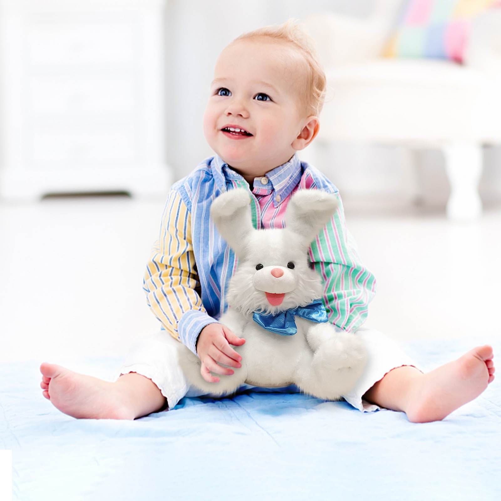 KIHOUT Music Easter Bunny Rabbit Stuffed Waving Singing Interactive Electric Plush Toy Soft with Floppy Ears for Girls Boys Kids Birthday Gifts