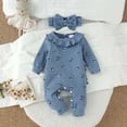 thumbnail image 2 of Faraee Newborn Baby Girl Floral Romper Set Waffle Knit Long Sleeve Ruffle Jumpsuit with Bow Headband 0 3 6 9 Months Infant Fall Winter Outfit, 2 of 7